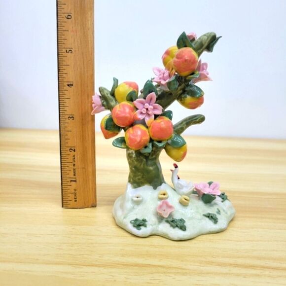 Vintage Porcelain Peach & Floral Tree with Geese Figurine Bone China - Picture 13 of 16